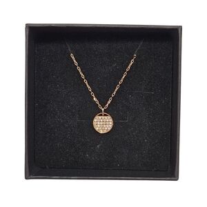 Swarovski Gold Tone Crystal Pavé Disc Pendant Necklace